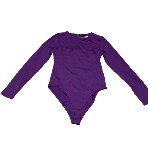 Zara Womens Purple Long Sleeve Round Neck Bodysuit Medium Stretch Fabric New - Picture 1 of 4